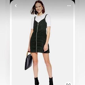 Topshop Dark Green Corduroy Zip-Front Mini Dress Size 6